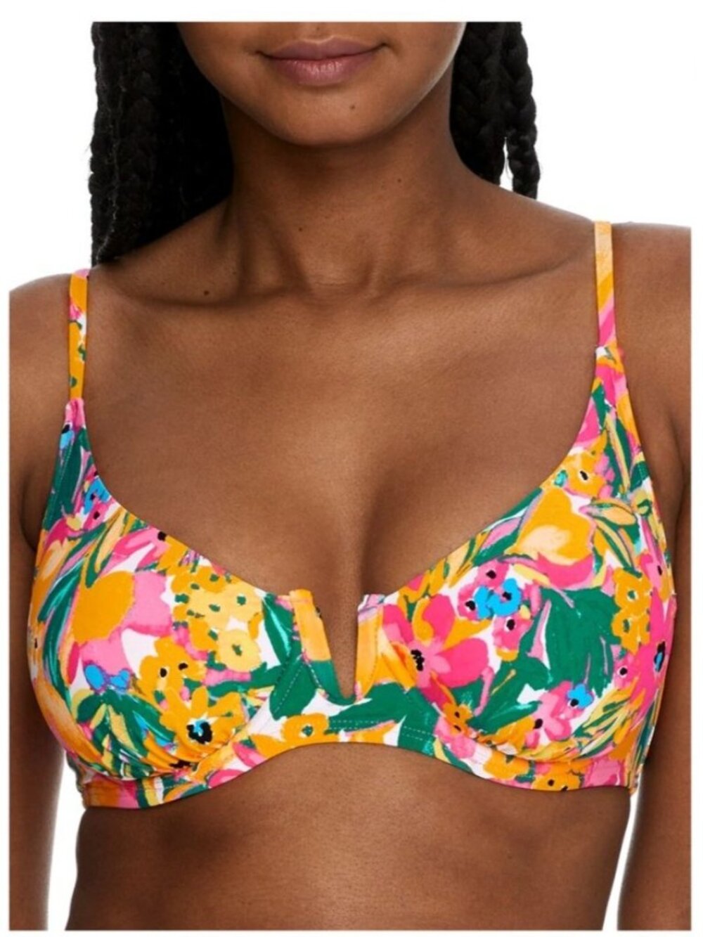 Anne Cole Womens XXL Floral V-Underwire Bikini Top Sunshine Tropical Print